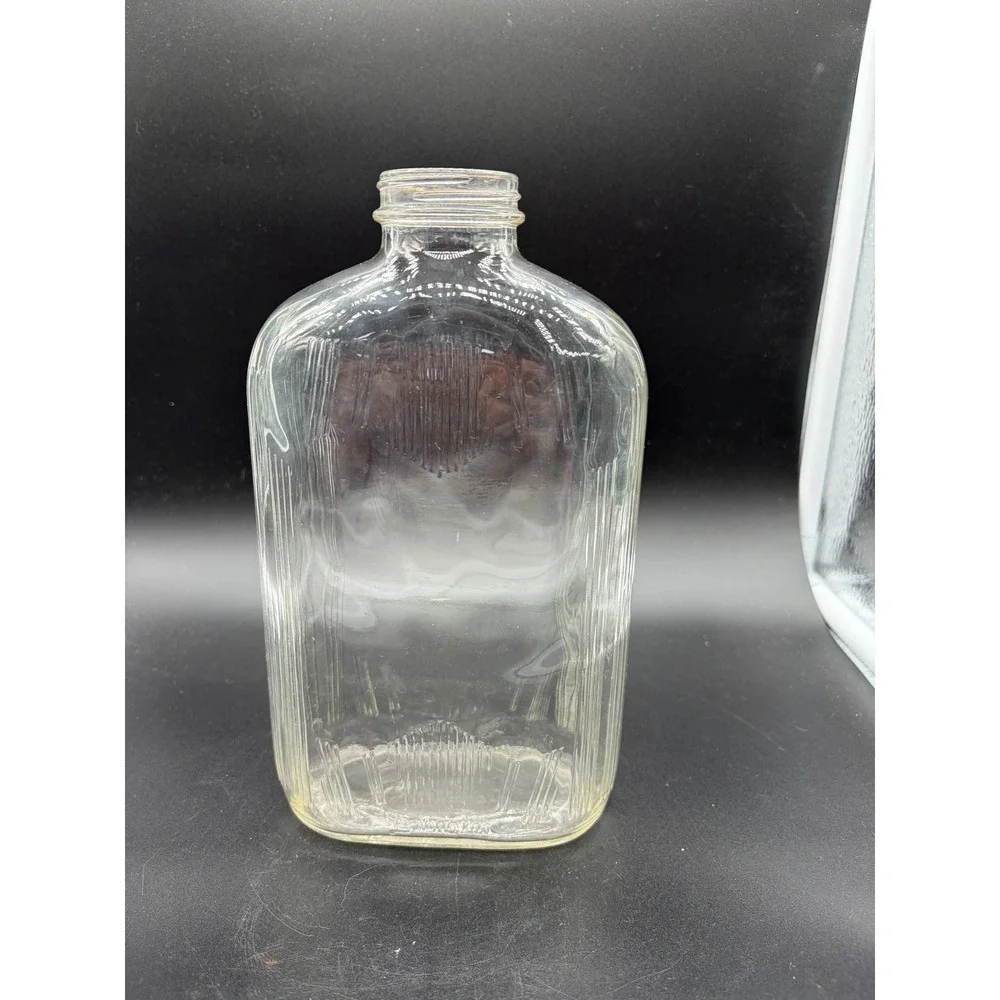 Vintage Clear Glass Embossed Flask‎ Bottle Collectible Display Home Decor